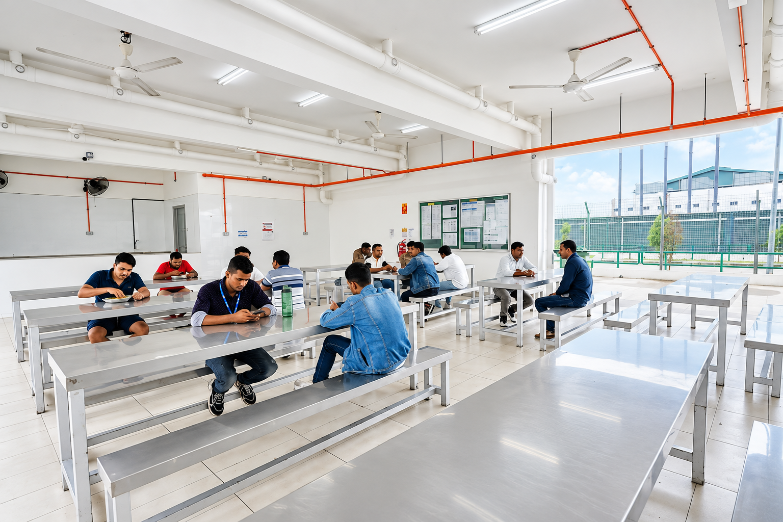 Residents in the hostel dining hall